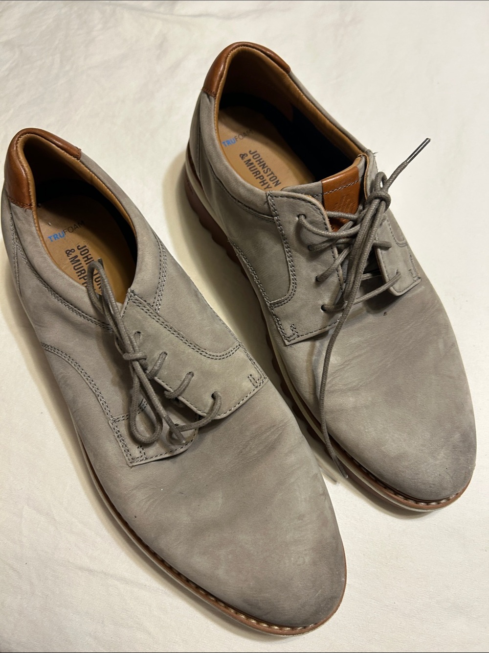 Johnston & Murphy Gray Suede Derby with Brown Leather Trim